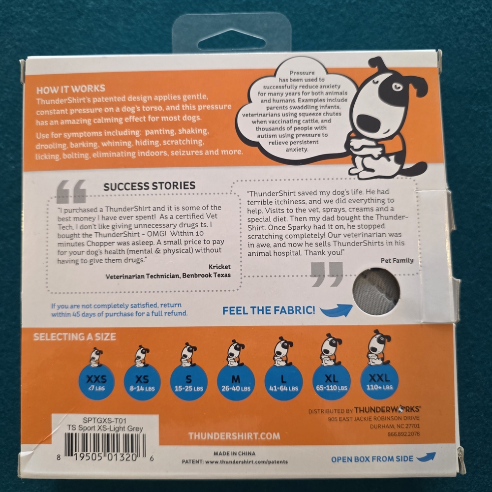 ThunderShirt Sport Dog Anxiety Jacket - Gray with Orange Trim - Picture 4 of 4